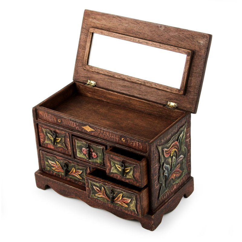 Boîte à bijoux en cuir et bois