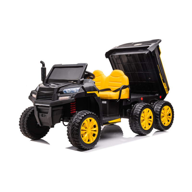 Tracteur de ferme 24V 4 x 4 Freddo Jouets 2 places avec remorque détachable et télécommande, Noir/jaune