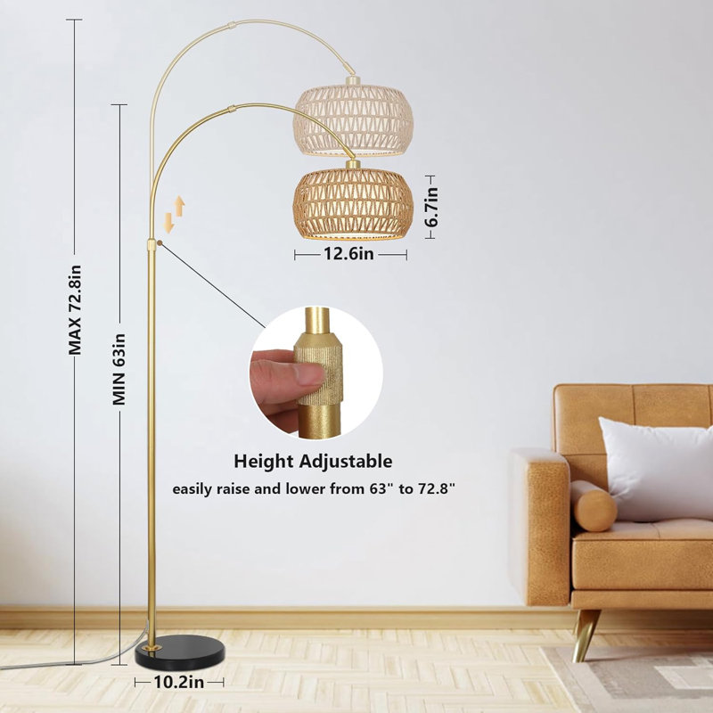 Lampe sur pied à arc avec télécommande et ampoule à intensité variable, Or