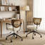 Chaise de bureau Mid-Century moderne, chaise de bureau pivotante réglable avec dossier en rotin PE et siège en similicuir courbé-789291469