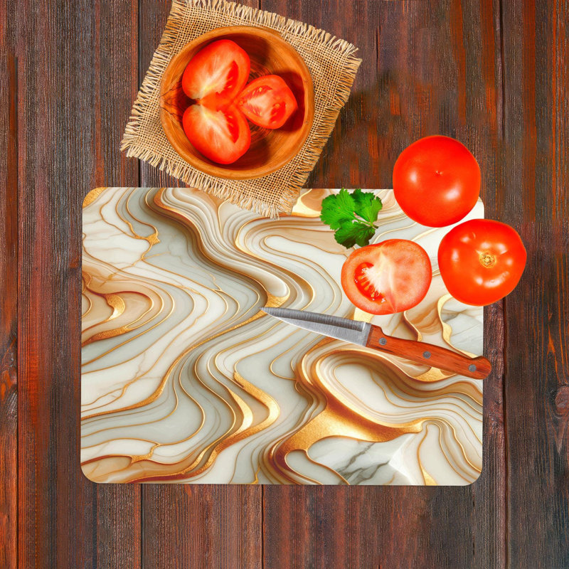 Planche à découper moderne à motif abstrait en or faite de matériau en verre de haute qualité pour la décoration de cuisine et le service personnel