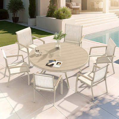 7 Pieces Patio Dining Set, Patio Furniture Set Of 6 Patio Stackable Dining Chairs And 52.95" Outdoor Metal Round Table by Red Barrel Studio