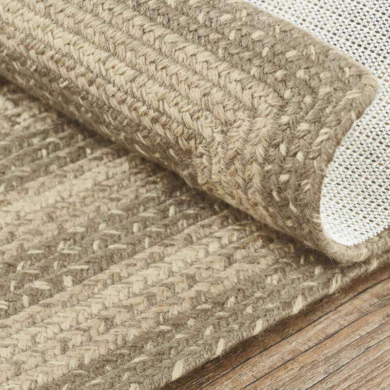 Tapis en laine tressé géométrique Amadus / kaki jute / taupe gris / crème, Rectangle 5 pi x 8 pi