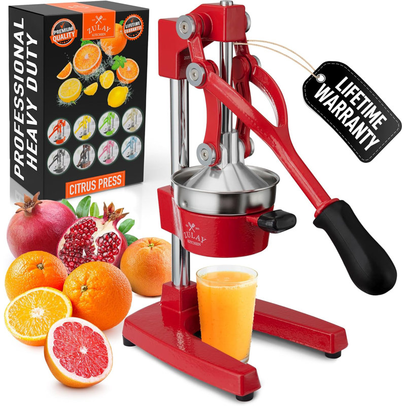 Zulay Kitchen Professional Citrus Juicer - Heavy Duty Manual Orange Juicer And Lime Squeezer Press Stand, Red