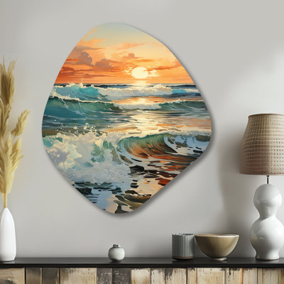 Photo de plage, reflets de bord de mer, art mural en métal asymétrique en forme de nébuleuse côtière