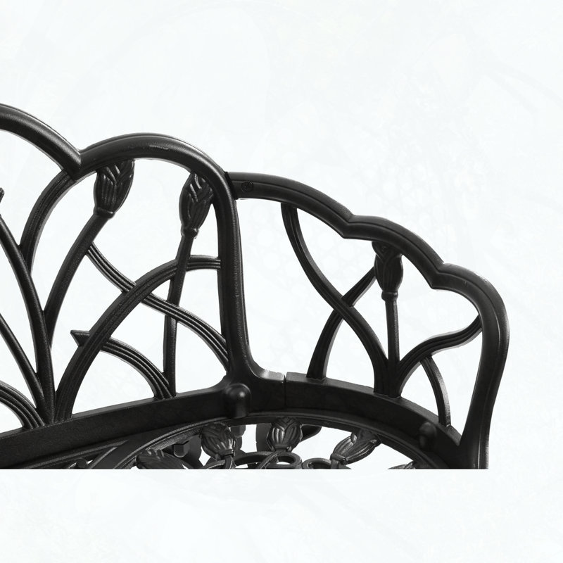 Cast Aluminum Outdoor Garden Bench with Butterfly Design, Black
