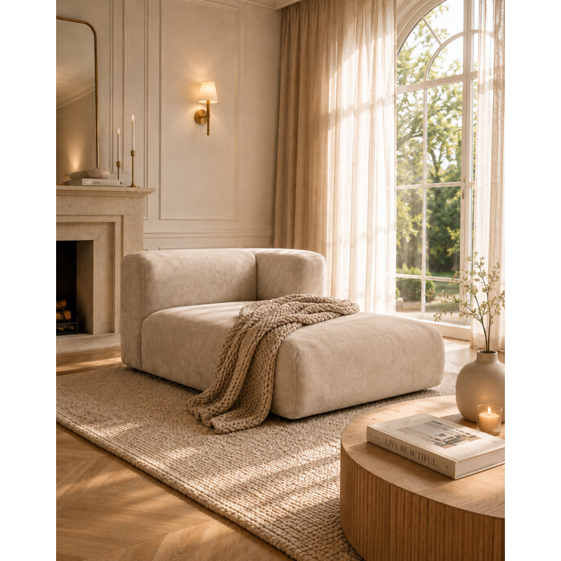 Beige Velvet Chaise Lounge