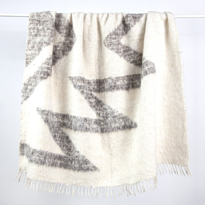 Maguey Cream/Dark Brown Handwoven Wool Western Aztec Lodge 50x60 inch Throw Blanket