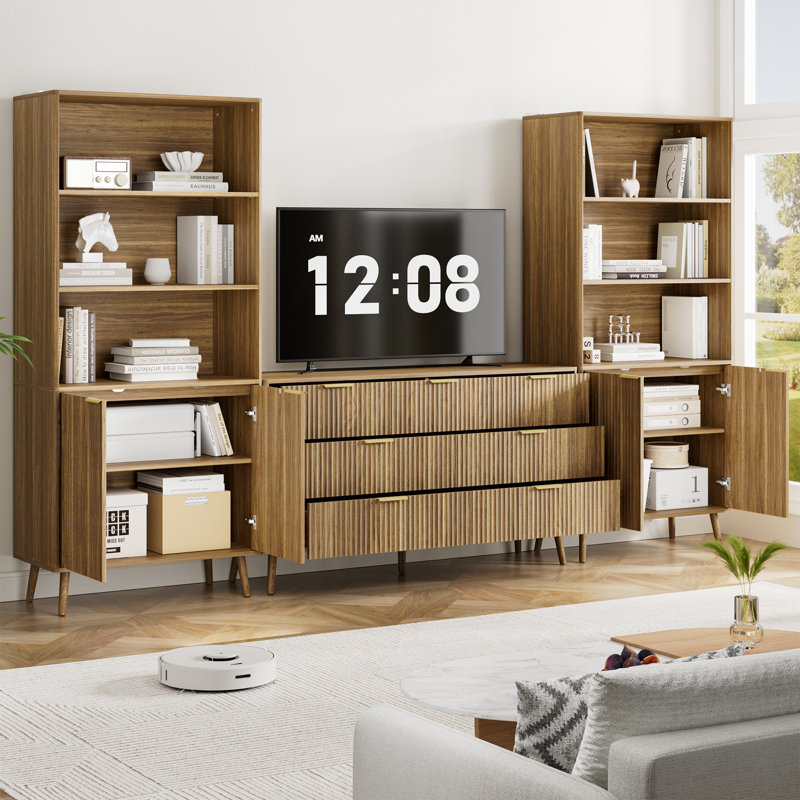 Ensemble de chambre à coucher 3 pièces (1 commode + 2 armoires), Noyer