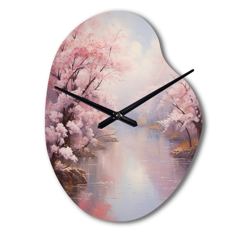 Impression romantique de fleur de cerisier rose IV - Horloge murale asymétrique, Petit
