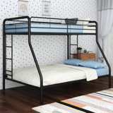 Metal Bunk Bed Frame for Kids, Teens, and Adults, With Angled Ladder, High Full Length Guardrail, Smooth Rounded Edges, No Boxspring Required, For Small Spaces, Twin-Over-Full, Black