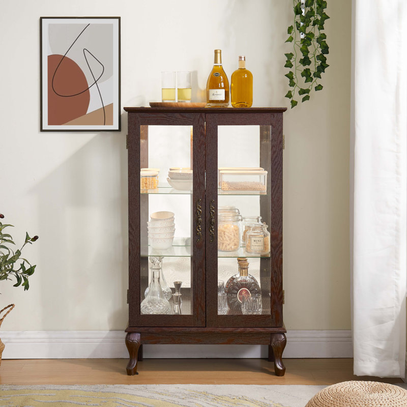 Vitrine 2 portes avec portes en verre trempé, Cerisier