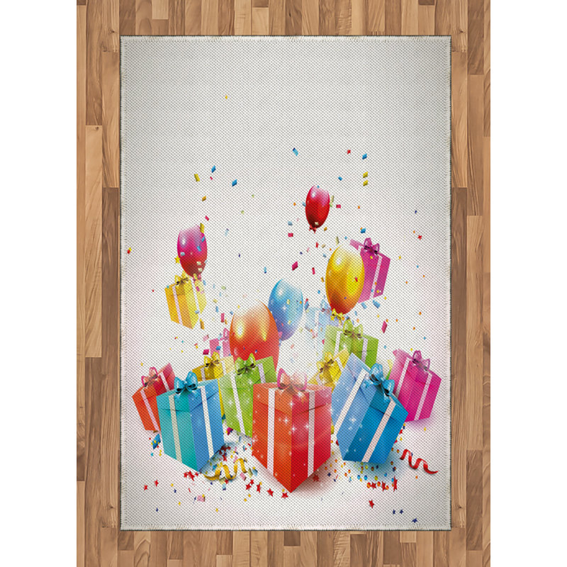 Birthday High Density Long Fiber Poly Threads Decorative Area Rug Carpet, Rectangle 4' x 5'8"