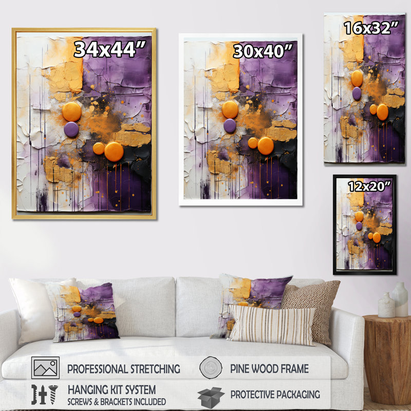 Or abstrait mauve fractal II sur toile, Cadre photo noir, H 32 po x l 16 po x P 1 po