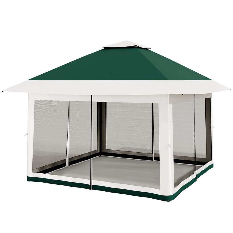 12 x 12 pi avec moustiquaire. Tente à auvent à installation unique pour jardin patio. Comprend 4 sacs de sable, Vert