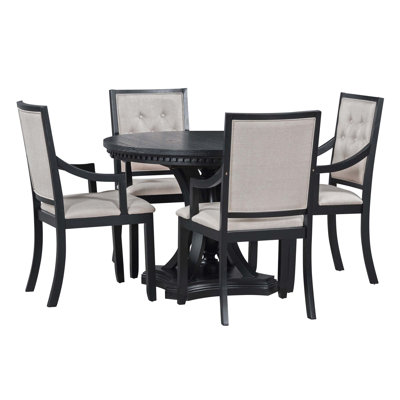 Retro 5-Piece Dining Set Extendable Round Table And 4 Chairs For Kitchen Dining Room