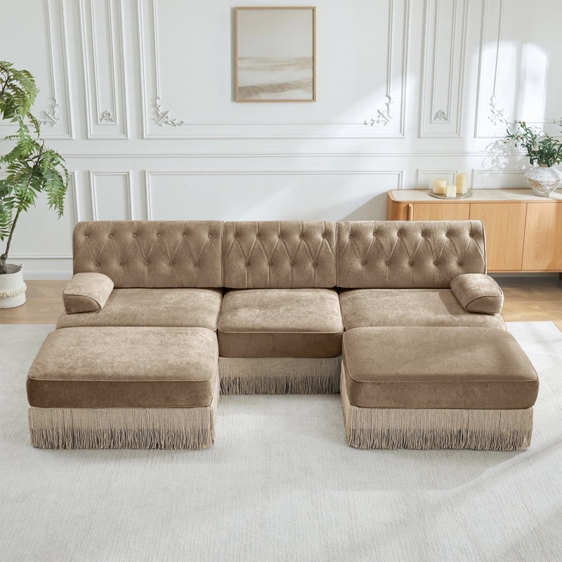 Canapé Chesterfield, H 34,2 po x l 106,1 po x P 60,3 po, Chameau, 3