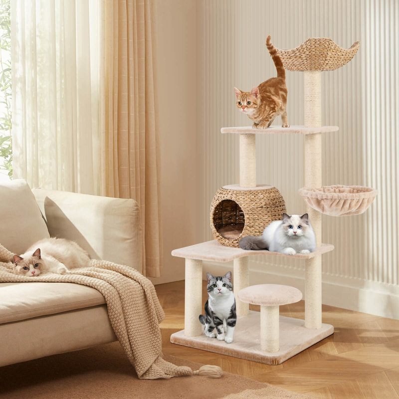 Corrigan Studio® 59" Cattail Cat Tower With Sisal Scratching Posts Perch Condo Soft Hammock Indoor