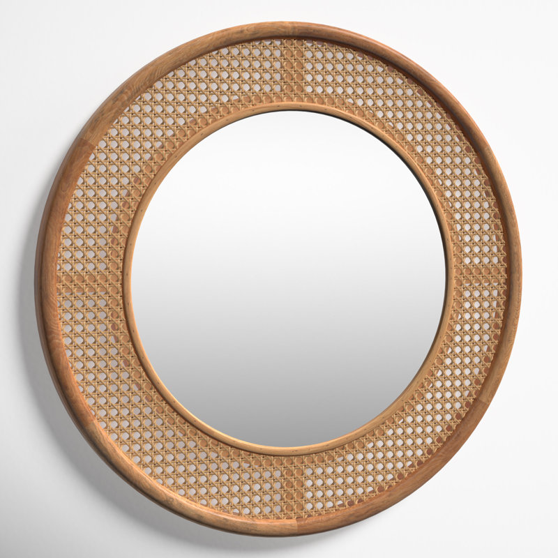 Serna Round Wall Mirror, Brown