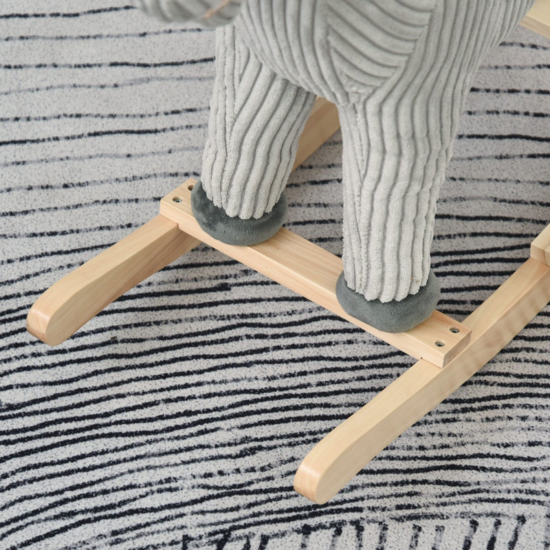 Cheval à bascule en peluche gris et blanc pour enfant, jouet pour enfant 36 à 72 mois, doux et sécuritaire, cadeau parfait pour les garçons et les filles. L 28,75 po x l 13,75 po x H 25,25 po. Peluche, bois, acier. P…