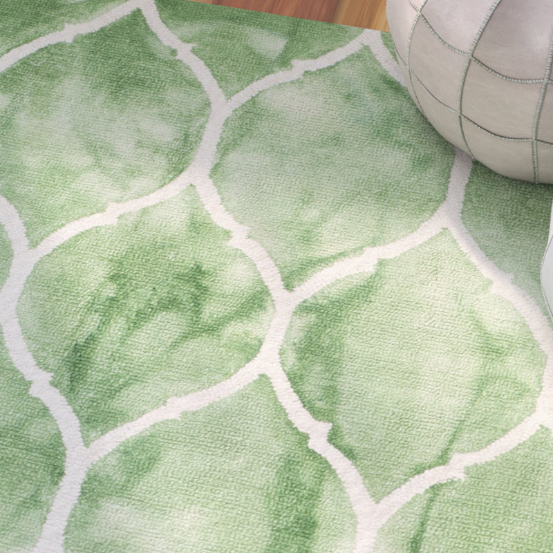 Coleman Hand Tufted Wool/Cotton Geometric Rug in Green/Ivory, Rectangle 2' x 3'