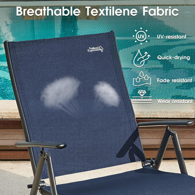 Chaise de plage Nicoy, Gris, Bleu marine