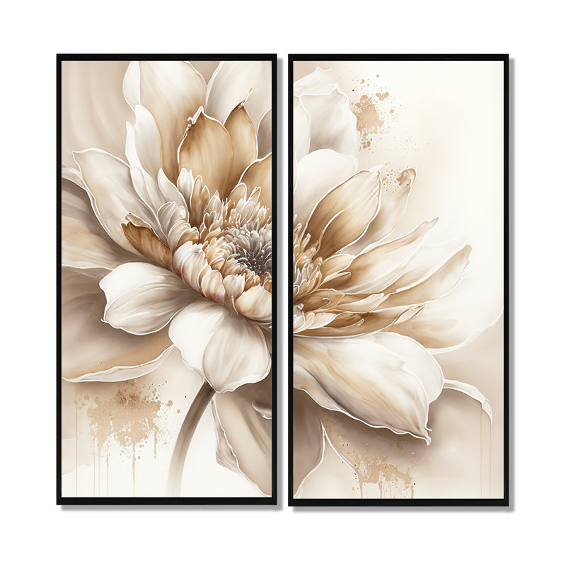 Fleur beige simple III - décoration murale beige 2 pièces, H 20 po x l 24 po, Reproduction encadrée sans passe-partout, Noir