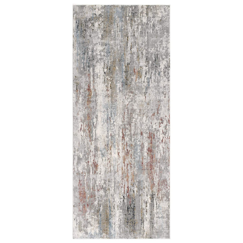 Gray Abstract Pattern Area Rug, Runner 2' x 8'