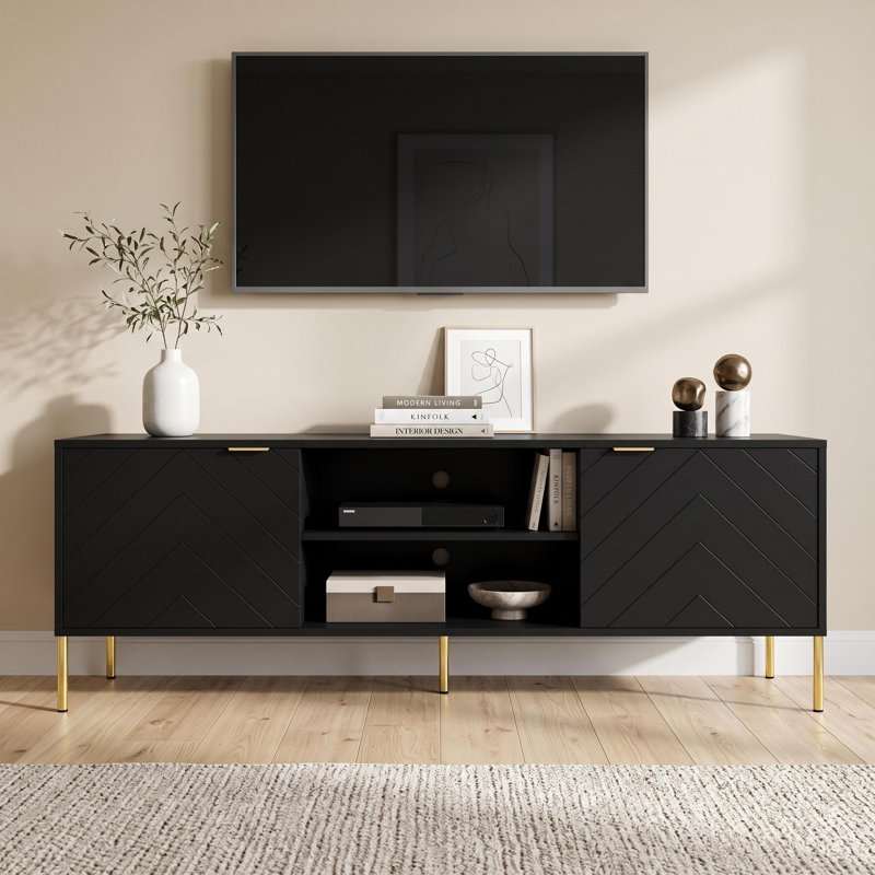 Meuble télé multifonctionnel unique avec lumière DEL, Noir