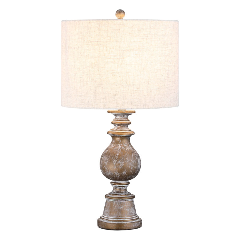 Lampe de table Wahlburg Oatmeal and Antique Drum Shade - Lampe de table moderne en tissu avec éclairage doux et diffus pour le salon et la chambre à coucher