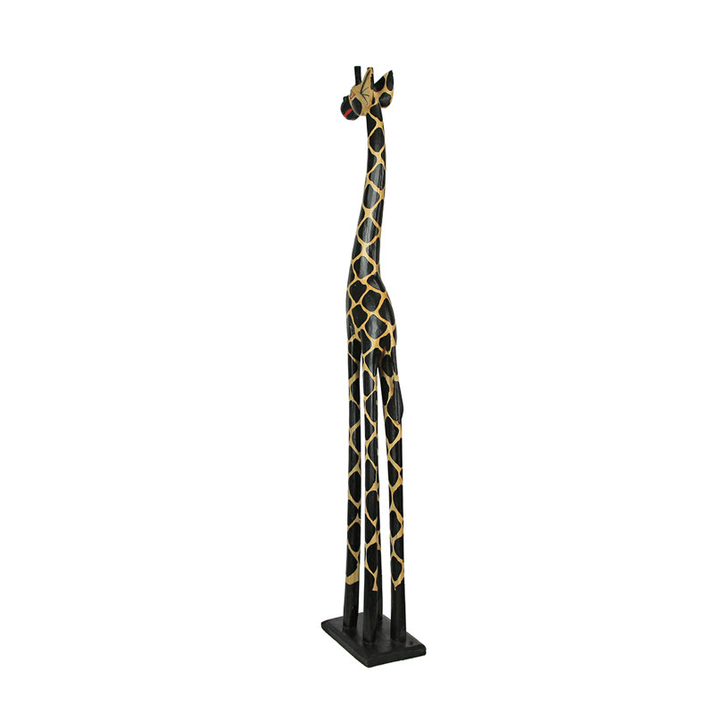 Figurine décorative de girafe en bois brun brun sculpté à la main Undis - H 35,75 po x l 7 po x P 4,75 po