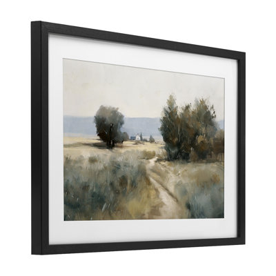 Winding Path to Distant Barn Framed Print Under Glass, design by Nina Blue
