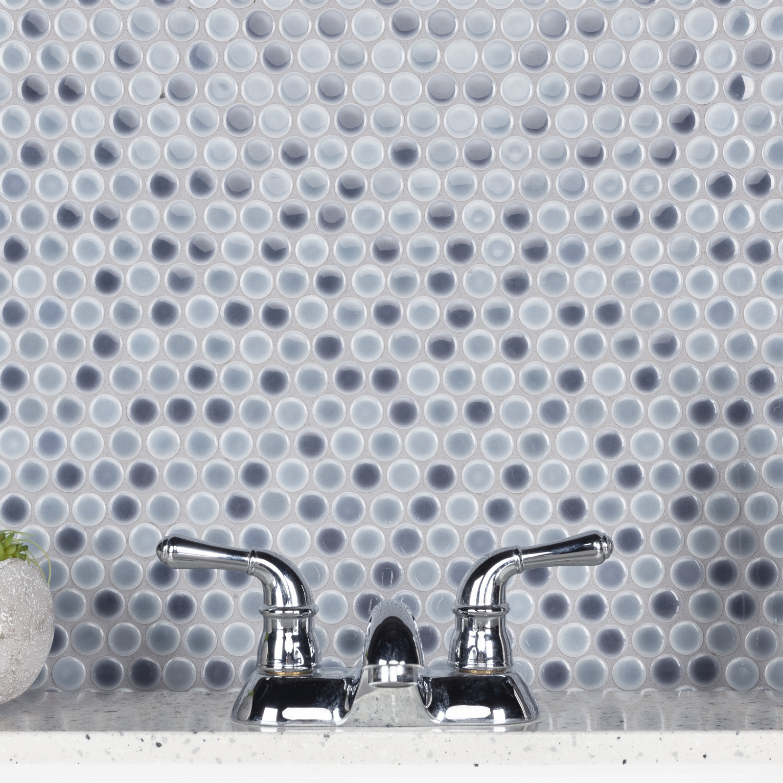 Hudson Penny Round Porcelain Mosaic Sheet Tile, Gray