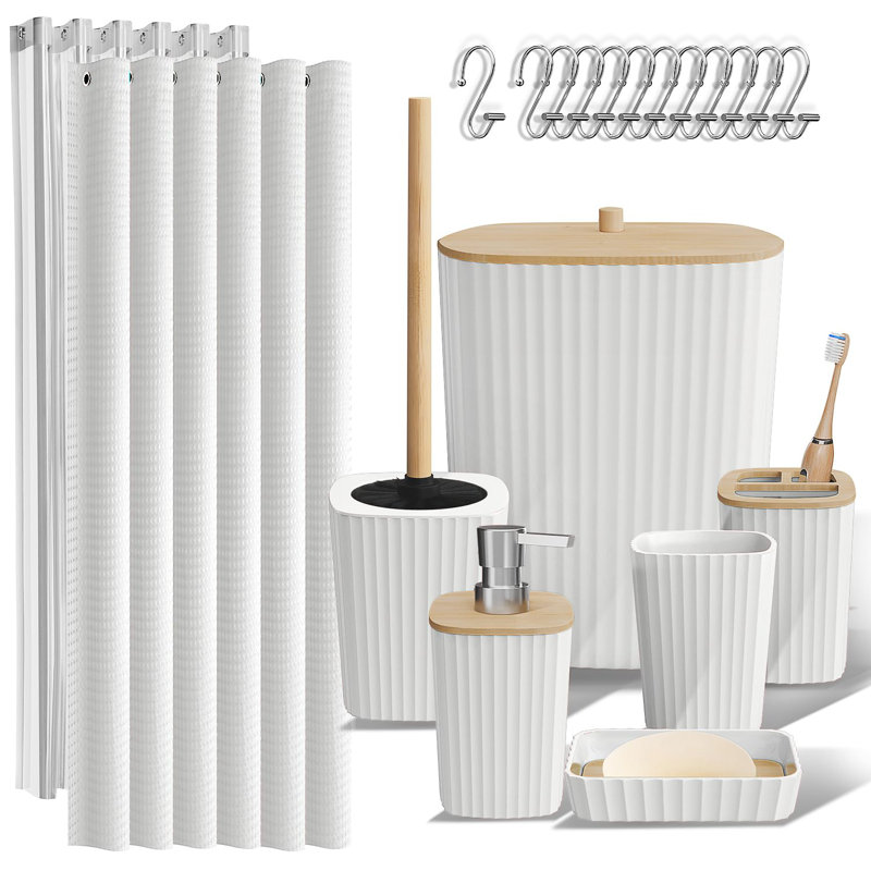 Ensemble d'accessoires de salle de bain - Ensemble de salle de bain bleu sarcelle, ensemble d'accessoires de salle de bain 20 pièces, ensemble de rideau de douche, brosse de toilette, poubelle et distributeur de savon