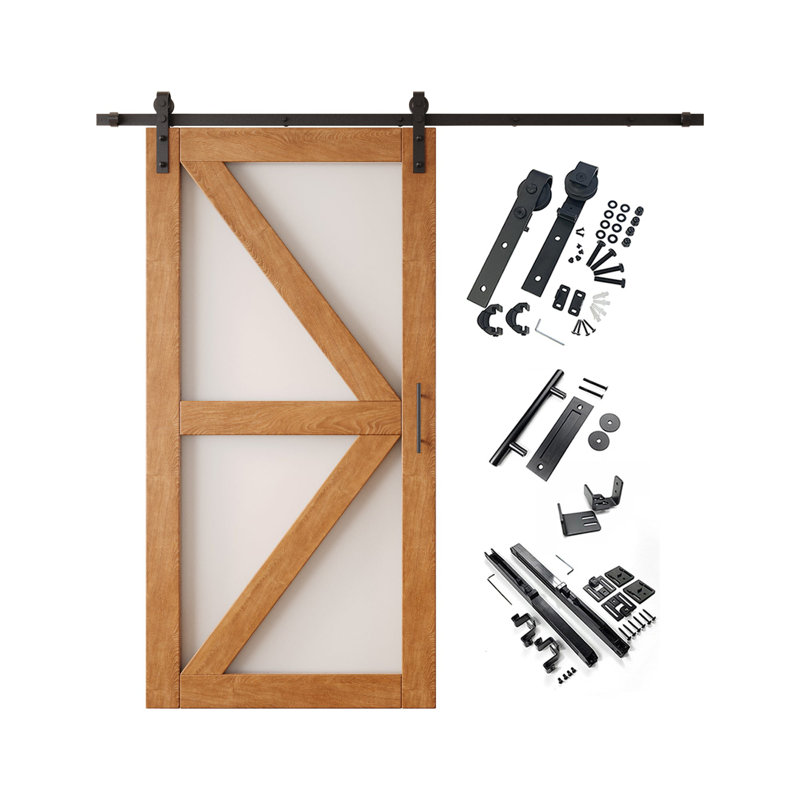 Porte de grange non assemblée et finie en verre avec motif à flèche de 48 po x 80 po Homacer Early American, 48" x 80"