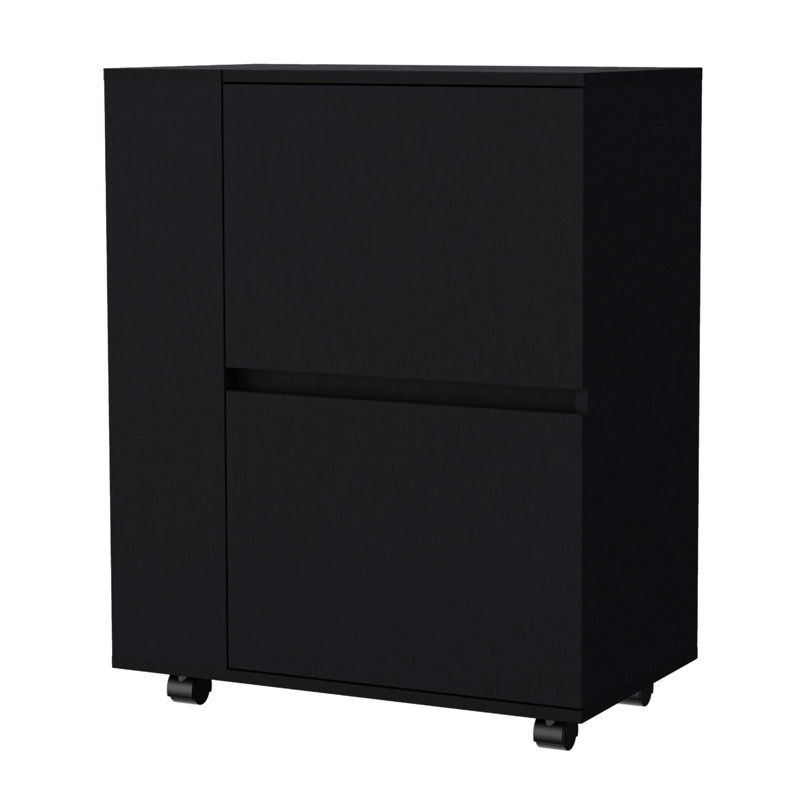 Chariot-bar noir polyvalent pour recevoir avec forme et roues rectangulaires élégantes pour la cuisine