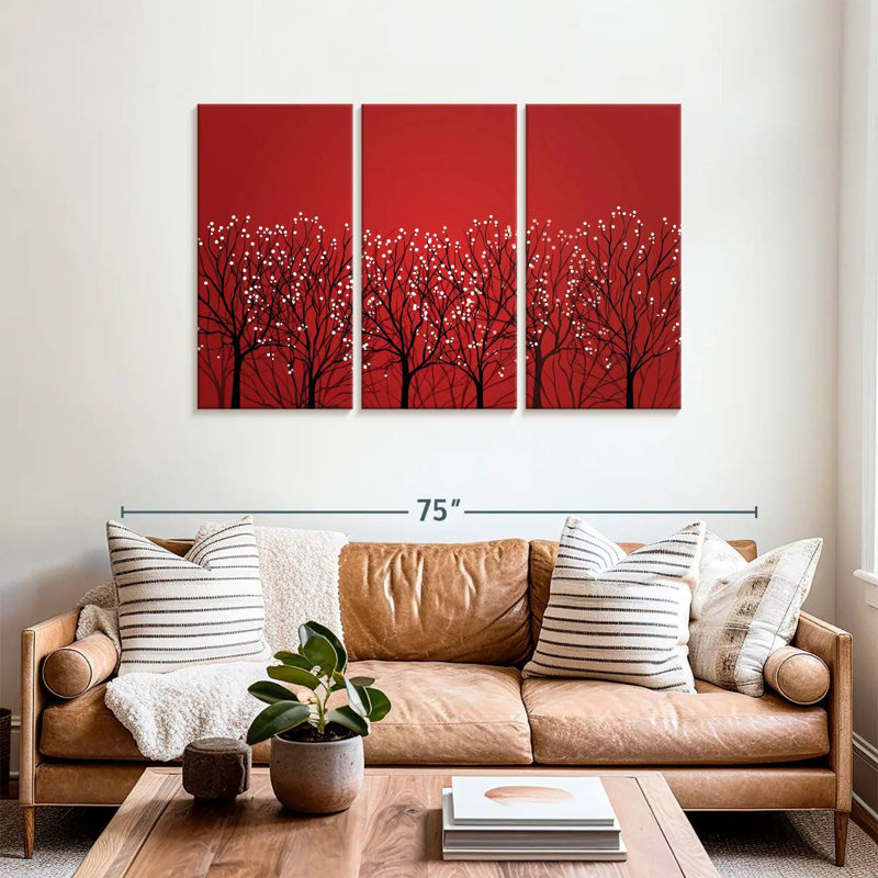 Harnek, forêt rouge abstraite, H 36 po x l 57 po