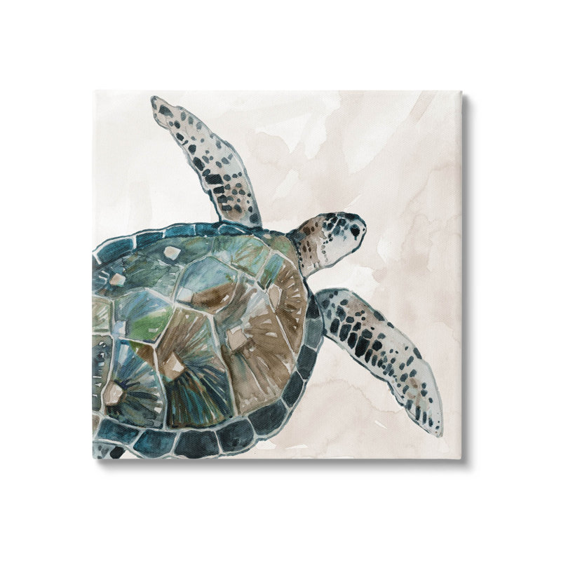 30" x 30" Brown and Blue Sea Turtle Canvas Wall Art