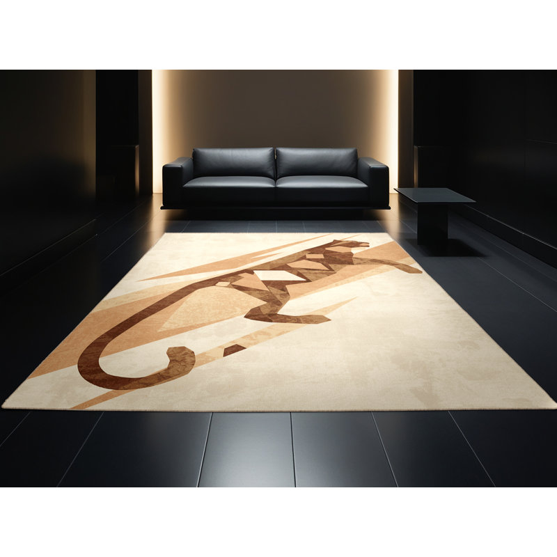 Tapis beige à motif géométrique moelleux et doux, 8 x 10