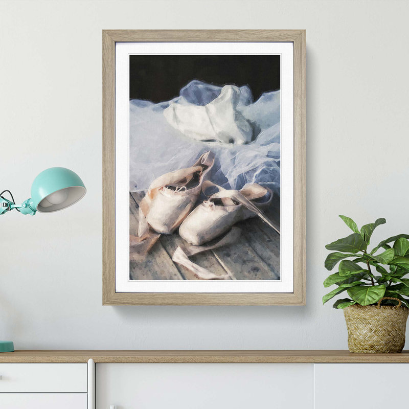 The Dress & Slippers of a Ballerina in Abstract - Picture Frame Graphic Art Print, Oak Framed, 87cm H x 62cm W x 2cm D