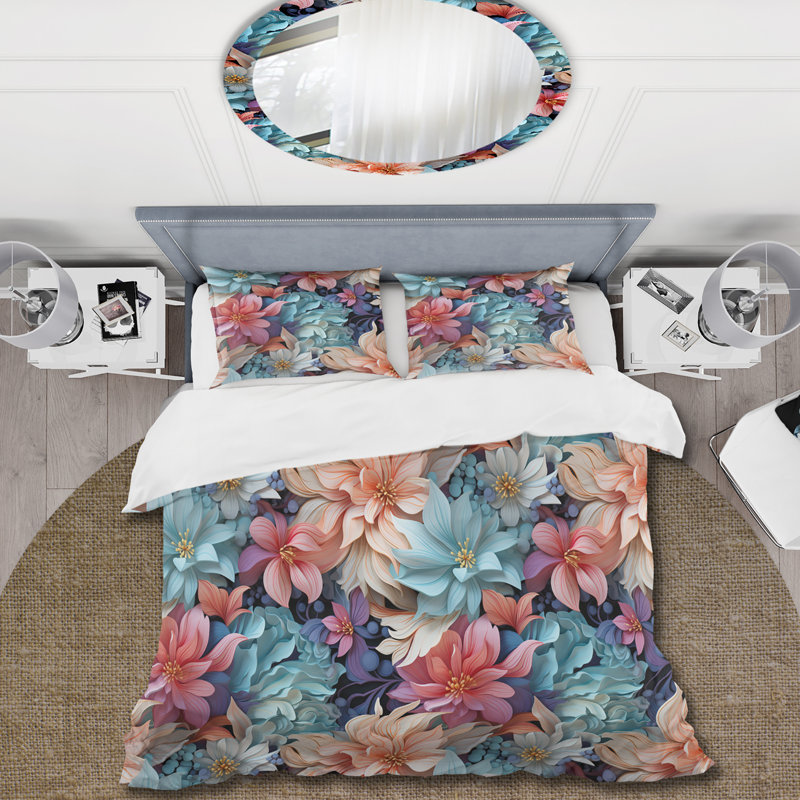 Blue And Beige Vines Payfull I - Ensemble de housse de couette botanique, Housse de couette pour grand lit et 2 taies décor
