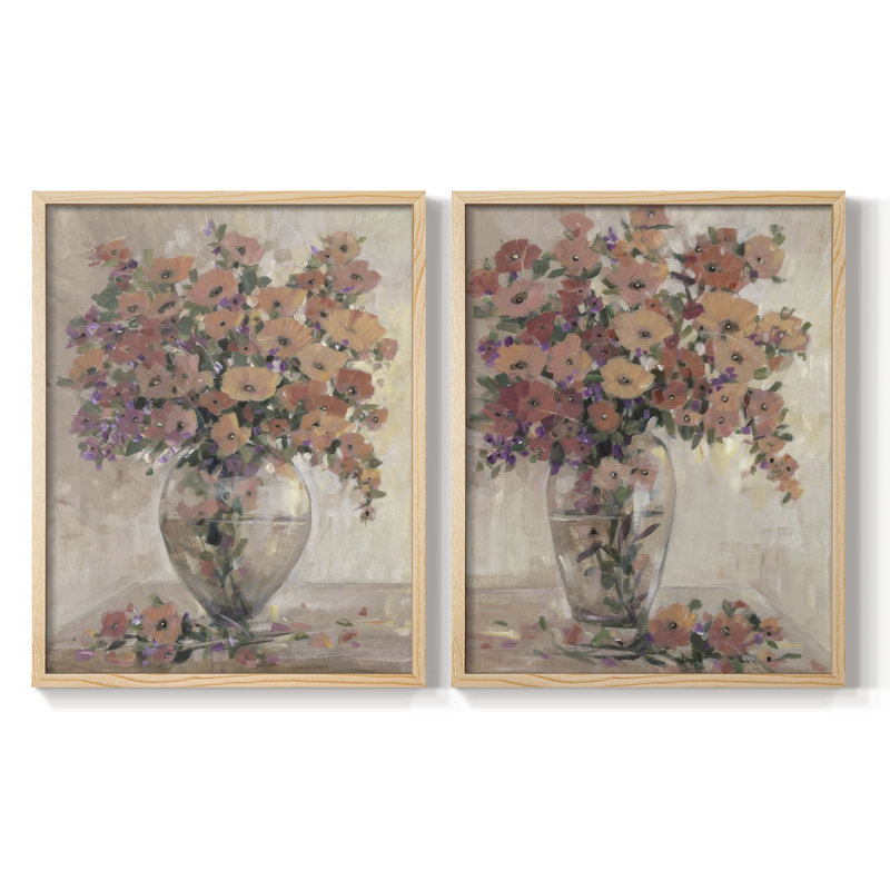 Décoration florale I - reproduction encadrée de qualité supérieure - prête à être accrochée - aucun clou requis, Bois naturel