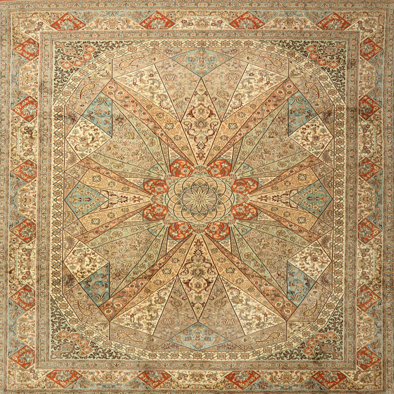 Tapis traditionnel beige / rouge par exemple, Rond 8 pi
