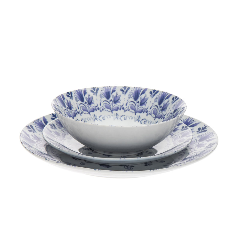 White Porcelain Floral 12-Piece Dinnerware Set for 4