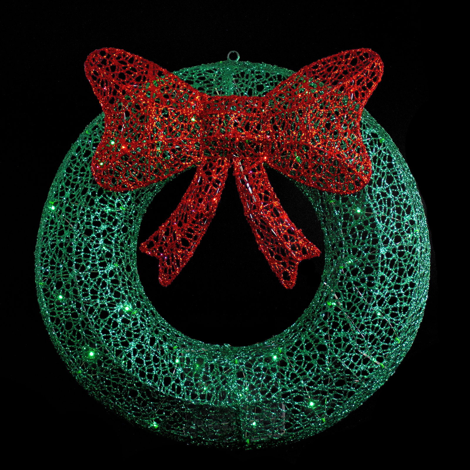 24" LED Lighted Green Glitter Wreath