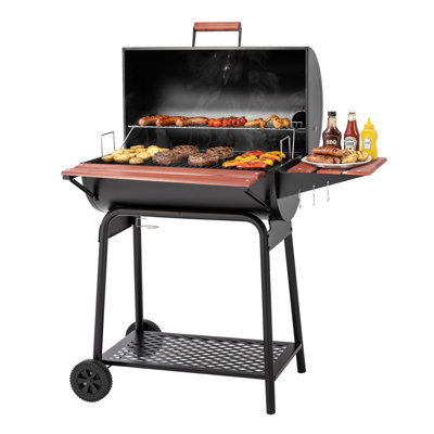 Royal Gourmet 30" Barrel Charcoal Grill with Smoker and Side Table