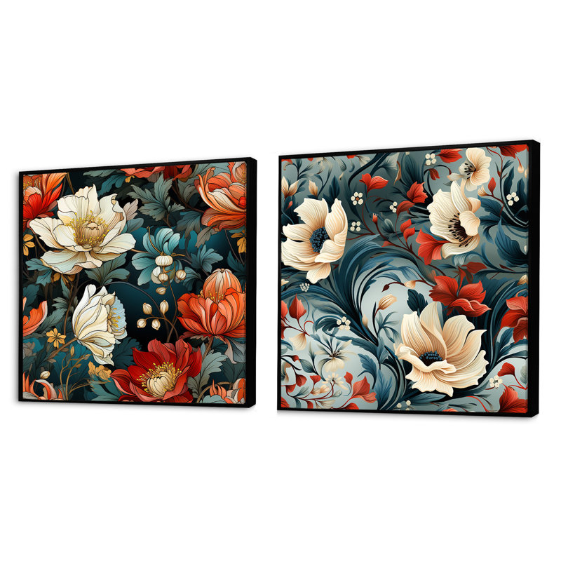Ensemble de 2 fleurs Elsmere Wines, Cadre flottant noir, H 16 po x l 33 po