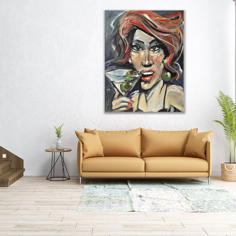 «Woman With Martini», reproduction d'art sur toile, H 30 po x l 24 po