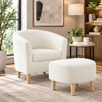 Upholstered 27" Wide Barrel Chair with Ottoman