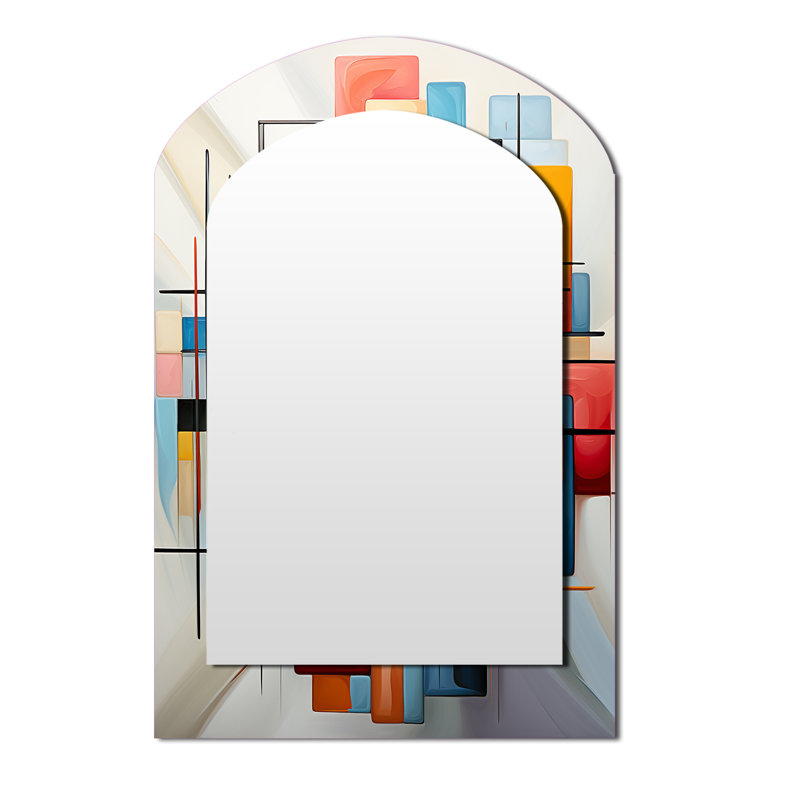 Geometric Abstraction Composition III - Geometric Asymmetrical Decorative Mirror, Modern Arch Wall Mirror, Printed Metal Art